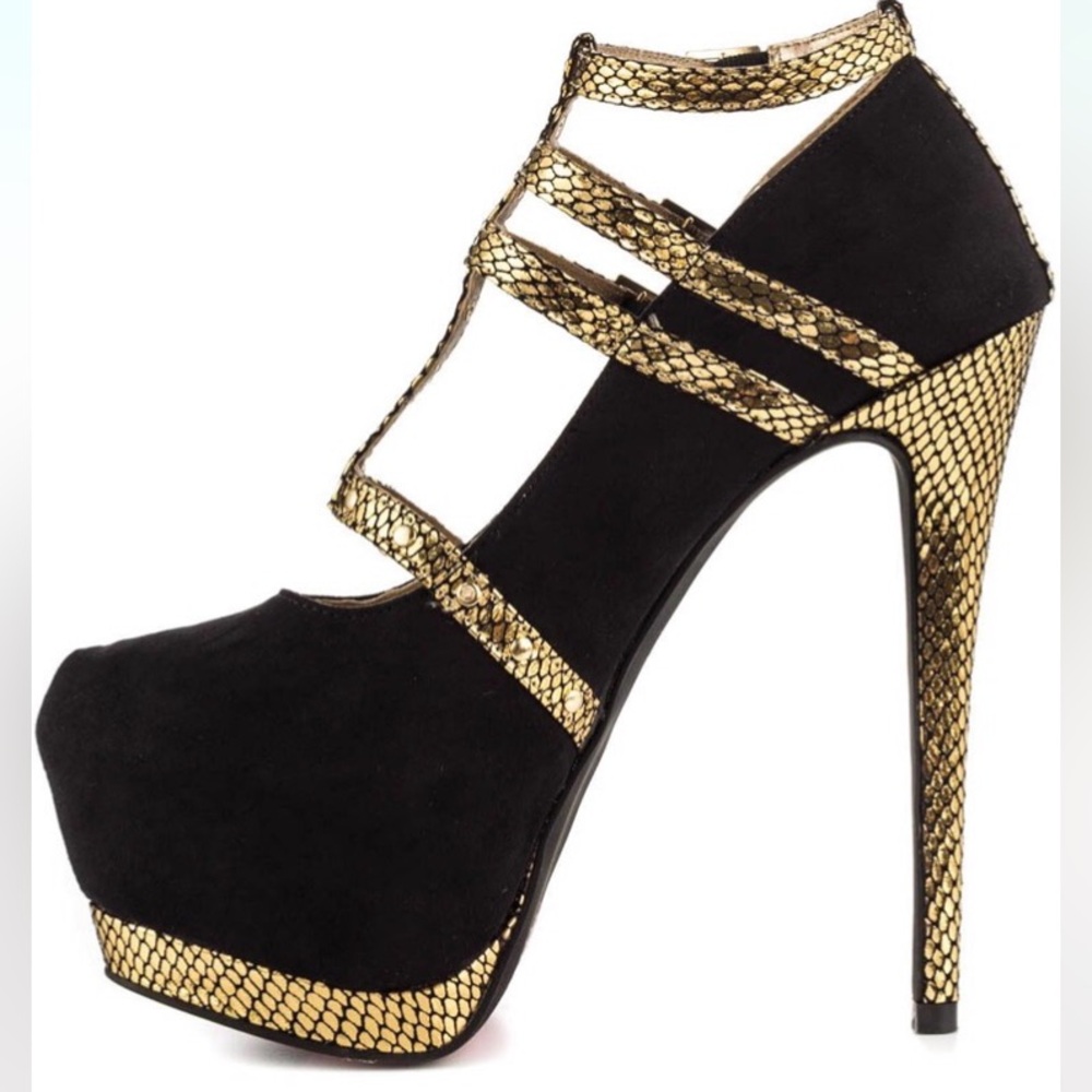 Elegant Black and Gold Stiletto Heels